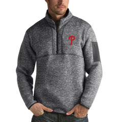Philadelphia Phillies Antigua Fortune Half-Zip Sweater - Heathered Charcoal