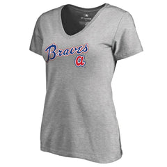 Atlanta Braves Women's Core Wahconah V-Neck T-Shirt - Heather Gray