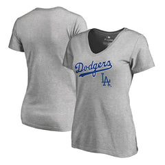 Los Angeles Dodgers Women's Core Wahconah V-Neck T-Shirt - Heather Gray