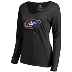 Columbus Blue Jackets Women's Midnight Mascot Long Sleeve V-Neck T-Shirt