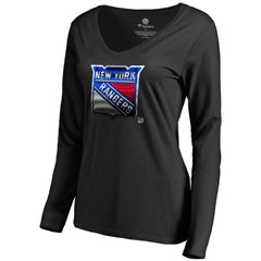 New York Rangers Women's Midnight Mascot Long Sleeve V-Neck T-Shirt