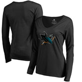 San Jose Sharks Women's Midnight Mascot Long Sleeve V-Neck T-Shirt