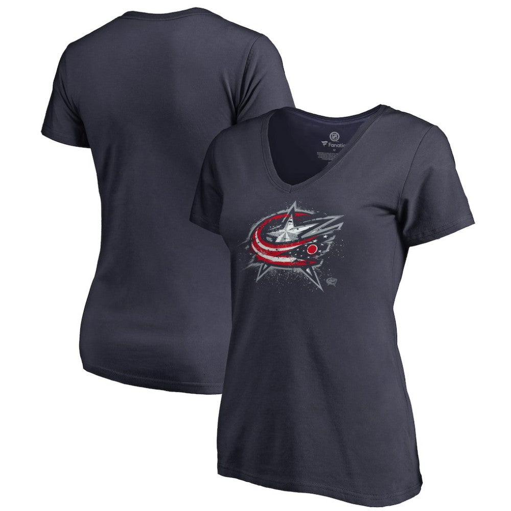 Columbus Blue Jackets Women's Splatter Logo V-Neck T-Shirt