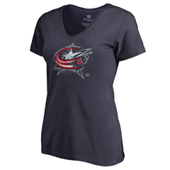 Columbus Blue Jackets Women's Splatter Logo V-Neck T-Shirt