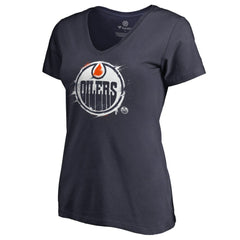 Edmonton Oilers Women's Splatter Logo V-Neck T-Shirt