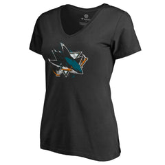 San Jose Sharks Women's Splatter Logo V-Neck T-Shirt