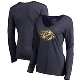 Nashville Predators Women's Splatter Logo V-Neck Long Sleeve T-Shirt
