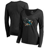 San Jose Sharks Women's Splatter Logo V-Neck Long Sleeve T-Shirt