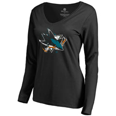 San Jose Sharks Women's Splatter Logo V-Neck Long Sleeve T-Shirt
