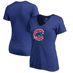 Chicago Cubs Women's Splatter Logo V-Neck T-Shirt - Royal