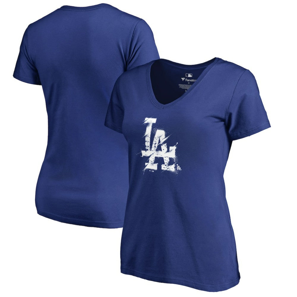 Los Angeles Dodgers Women's Splatter Logo V-Neck T-Shirt - Royal