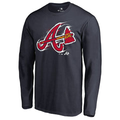 Atlanta Braves Splatter Logo Long Sleeve T-Shirt - Navy