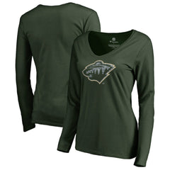 Minnesota Wild Women's Static Logo Long Sleeve V-Neck T-Shirt