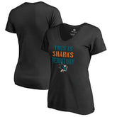 San Jose Sharks Women's Fan Favorite Team Slogan V-Neck T-Shirt