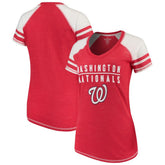 Washington Nationals Soft as a Grape Women's Color Block V-Neck T-Shirt - Red
