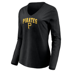 Pittsburgh Pirates Women's Cooperstown Collection Wahconah Long Sleeve V-Neck T-Shirt - Black