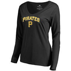 Pittsburgh Pirates Women's Team Lockup Slim Fit Long Sleeve V-Neck T-Shirt - Black