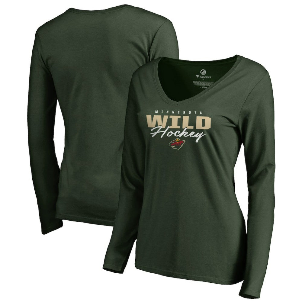 Minnesota Wild Women's Iconic Collection Script Assist Long Sleeve V-Neck T-Shirt