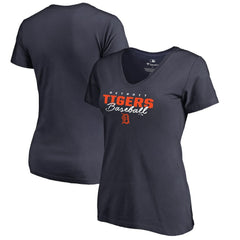 Detroit Tigers Women's Script Assist V-Neck T-Shirt - Navy