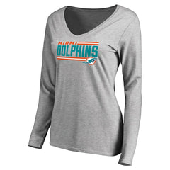 NFL Miami Dolphins Women's Iconic Collection On Side Stripe Long Sleeve V-Neck T-Shirt