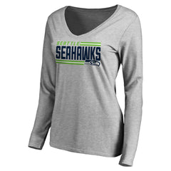 NFL Seattle Seahawks Women's Iconic Collection On Side Stripe Long Sleeve V-Neck T-Shirt
