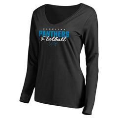 NFL Carolina Panthers Women's Iconic Collection Script Assist Long Sleeve V-Neck T-Shirt