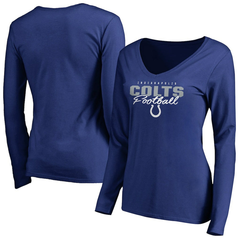 NFL Indianapolis Colts Women's Iconic Collection Script Assist Long Sleeve V-Neck T-Shirt