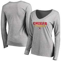 NFL Kansas City Chiefs Women's Iconic Collection Script Assist Long Sleeve V-Neck T-Shirt