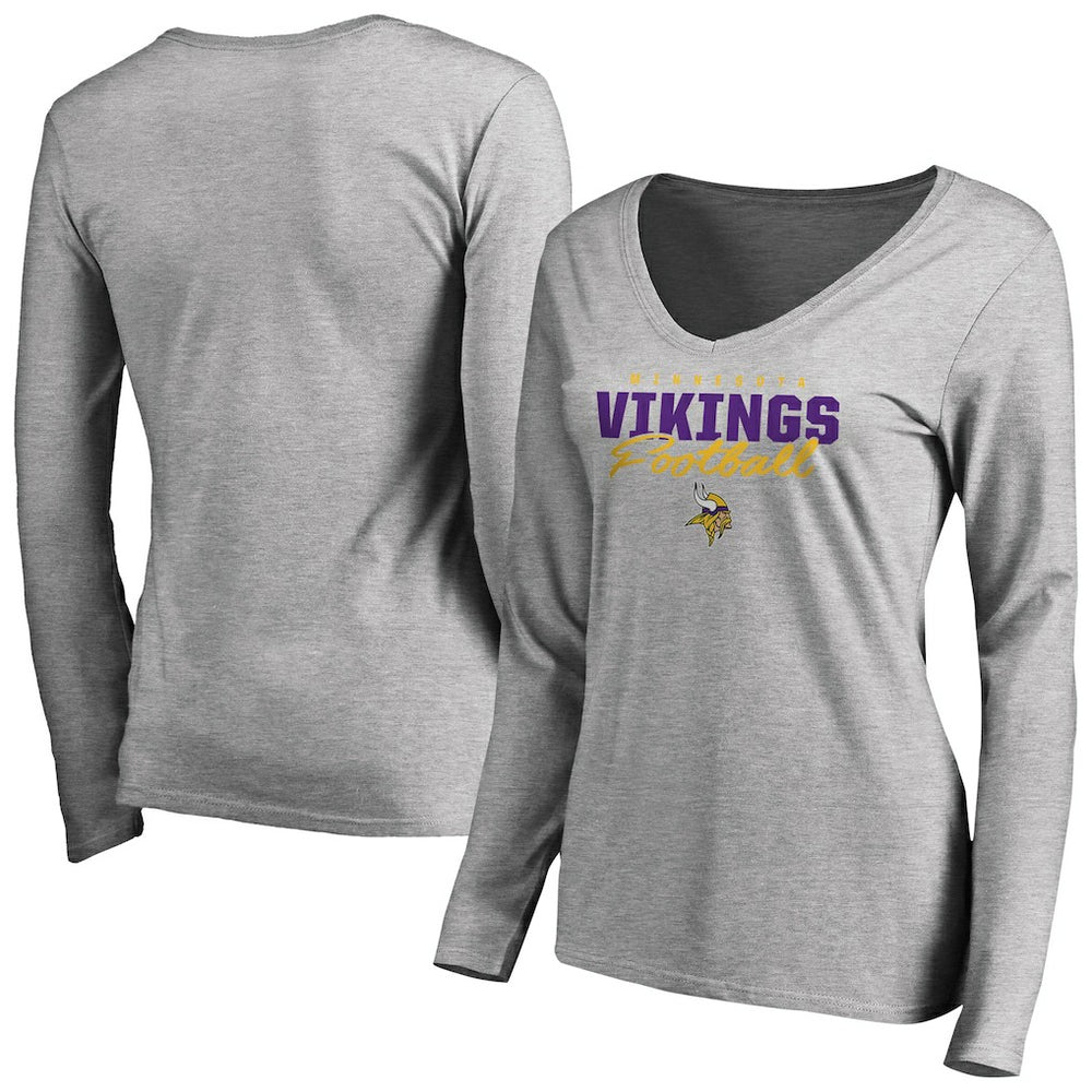NFL Minnesota Vikings Women's Iconic Collection Script Assist Long Sleeve V-Neck T-Shirt