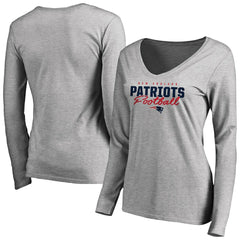 NFL New England Patriots Women's Iconic Collection Script Assist Long Sleeve V-Neck T-Shirt
