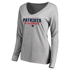 NFL New England Patriots Women's Iconic Collection Script Assist Long Sleeve V-Neck T-Shirt