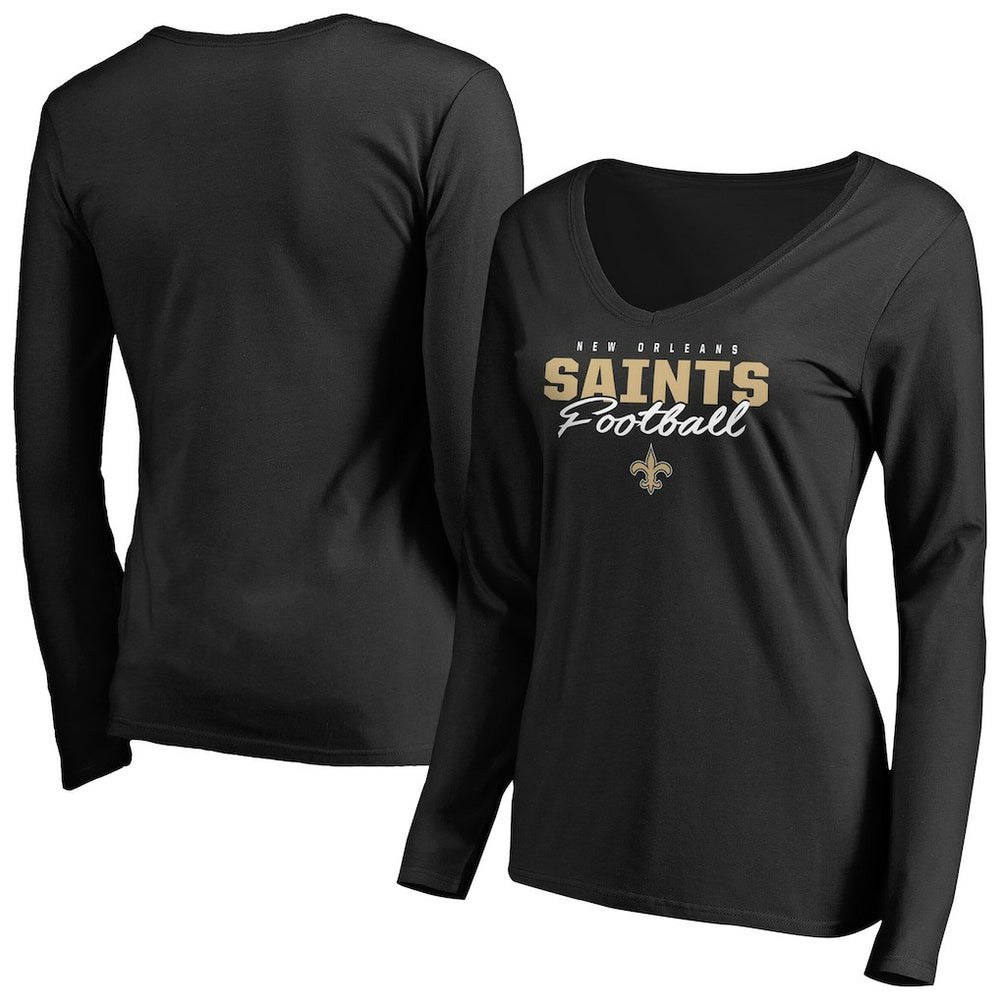 NFL New Orleans Saints Women's Iconic Collection Script Assist Long Sleeve V-Neck T-Shirt