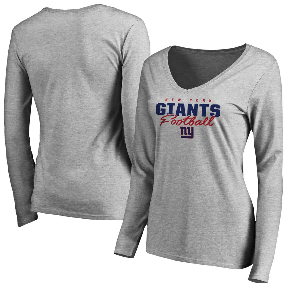 NFL New York Giants Women's Iconic Collection Script Assist Long Sleeve V-Neck T-Shirt