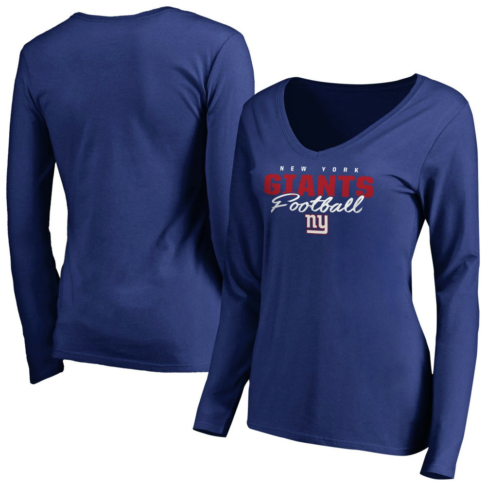 NFL New York Giants Women's Iconic Collection Script Assist Long Sleeve V-Neck T-Shirt