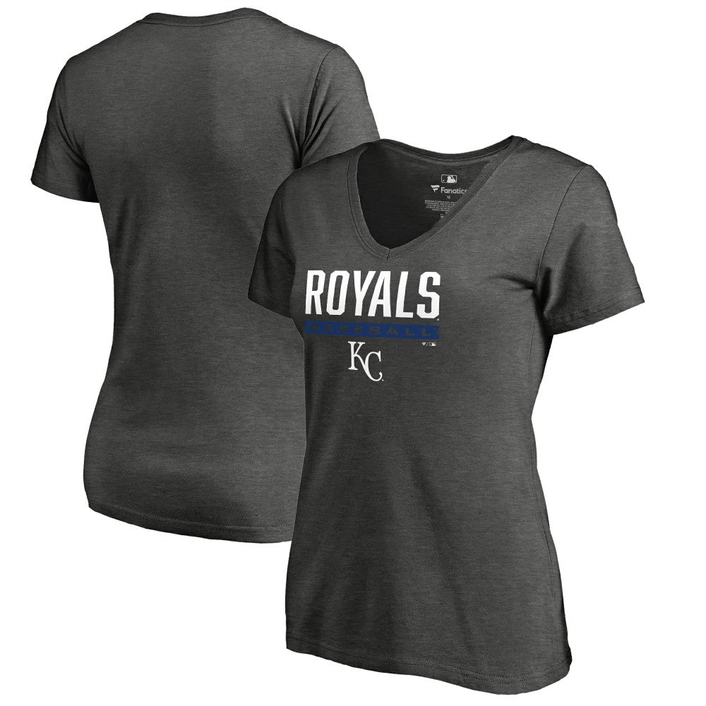 Kansas City Royals Women's Win Stripe V-Neck T-Shirt - Ash