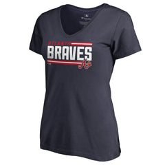 Atlanta Braves Women's Onside Stripe V-Neck T-Shirt - Navy