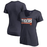 Detroit Tigers Women's Onside Stripe V-Neck T-Shirt - Navy