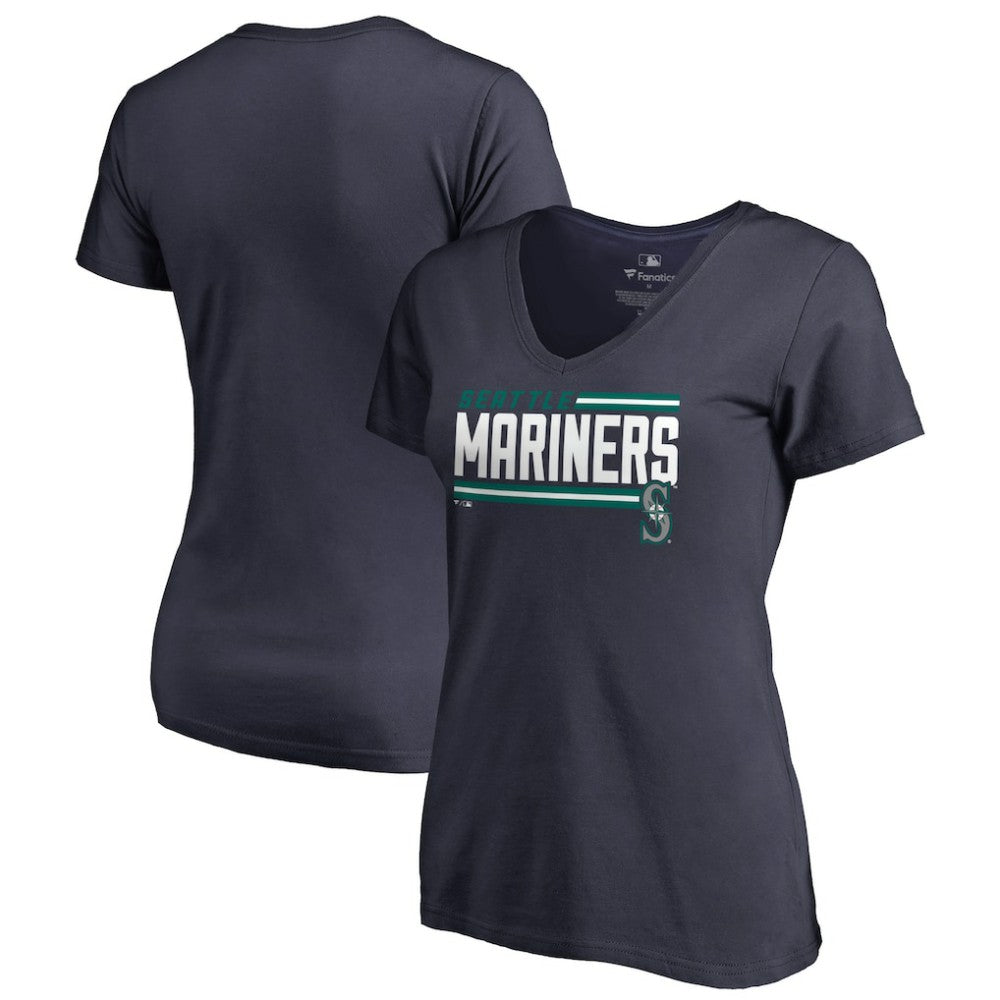 Seattle Mariners Women's Onside Stripe V-Neck T-Shirt - Navy