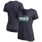 Seattle Mariners Women's Onside Stripe V-Neck T-Shirt - Navy