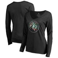 Minnesota Timberwolves Women's Lovely V-Neck Long Sleeve T-Shirt - Black discount