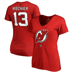 Nico Hischier New Jersey Devils Women's Authentic Stack Name & Number V-Neck T-Shirt