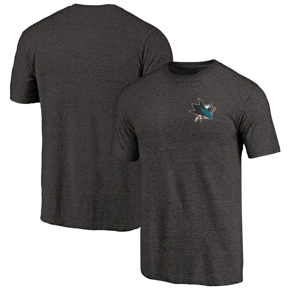 San Jose Sharks Primary Logo Left Chest Distressed Tri-Blend T-Shirt