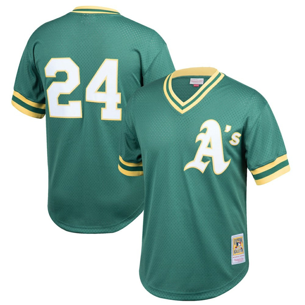 Rickey Henderson Athletics Youth Cooperstown Collection Mesh Batting Practice Jersey - Green | Mitchell & Ness