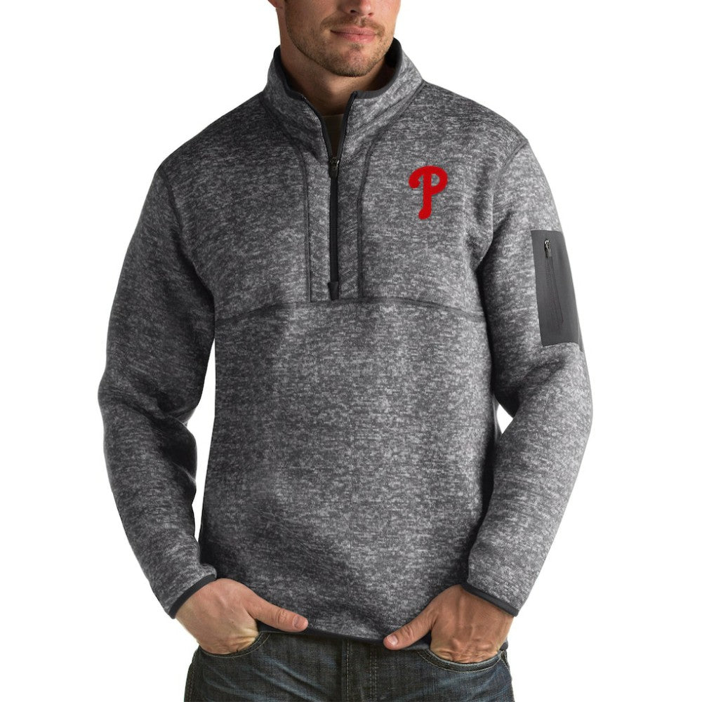 Philadelphia Phillies Antigua Fortune Big & Tall Quarter-Zip Pullover Jacket - Heather Charcoal