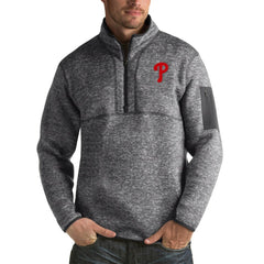 Philadelphia Phillies Antigua Fortune Big & Tall Quarter-Zip Pullover Jacket - Heather Charcoal