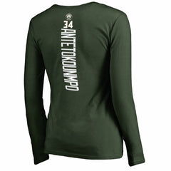 Giannis Antetokounmpo Milwaukee Bucks Women's Team Backer Name & Number Long Sleeve V-Neck T-Shirt - Hunter Green on sale
