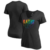 Portland Trail Blazers Women's Team Pride Wordmark V-Neck T-Shirt - Black for sale