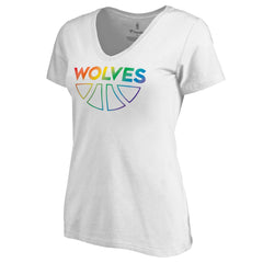 Minnesota Timberwolves Women's Team Pride Wordmark V-Neck T-Shirt - White outlet