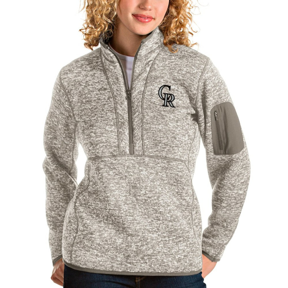 Colorado Rockies Antigua Women's Fortune Quarter-Zip Pullover Jacket - Oatmeal