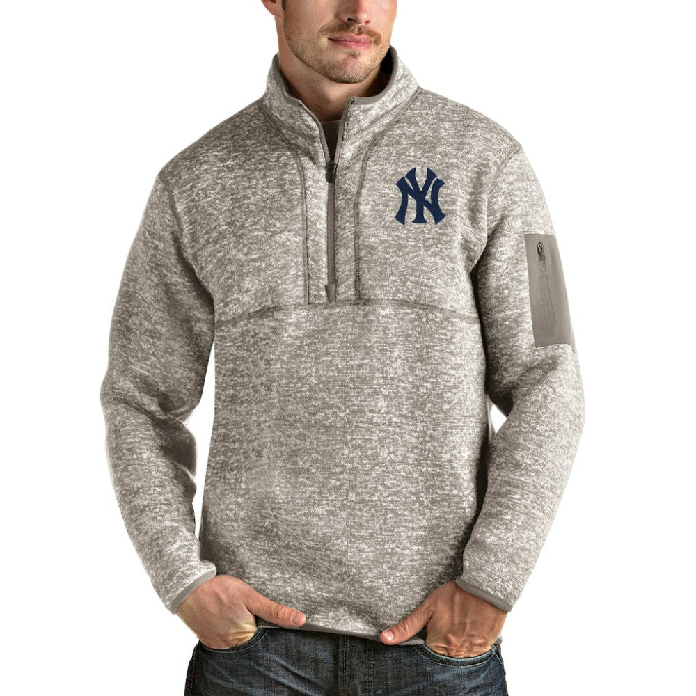 New York Yankees Antigua Fortune Quarter-Zip Pullover Jacket - Oatmeal